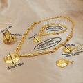 18k gold-plated medusa pattern jewelry set - hexagon pendant necklace, earrings, bracelet, and ring four-piece set