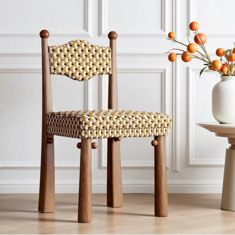 French retro solid wood dining chair designer home casual chair medieval dining table and chair bedroom light luxury ash wood