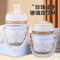 Popular ins style pearl chain satchel water cup small gift souvenir cup good-looking portable glass double drinking cup