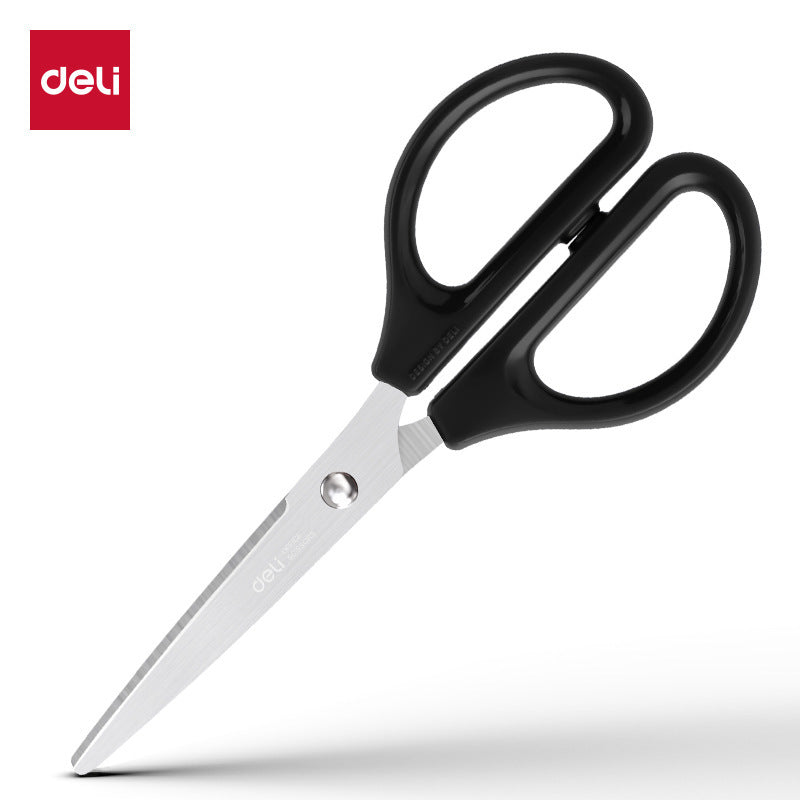 Deli 0602 office stationery scissors home office anti-stick handmade scissors black handle stainless steel paper cutter