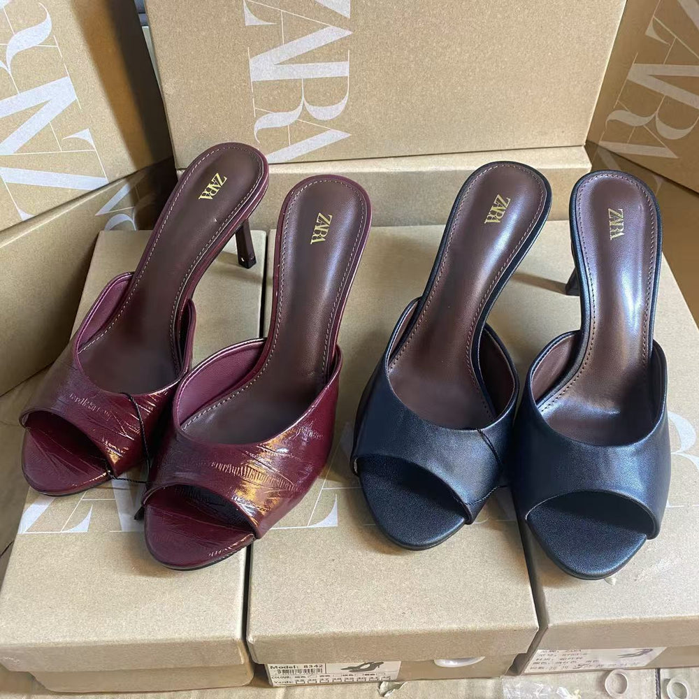 Za2025 spanish spring/summer off-white pointed-toe mules, stiletto heel closed-toe sandals, fairycore fashion