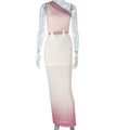 European and american style fresh & chic women's crop top & bodycon mini dress set - gradient color, asymmetrical neckline, semi-sheer, two-piece outfit