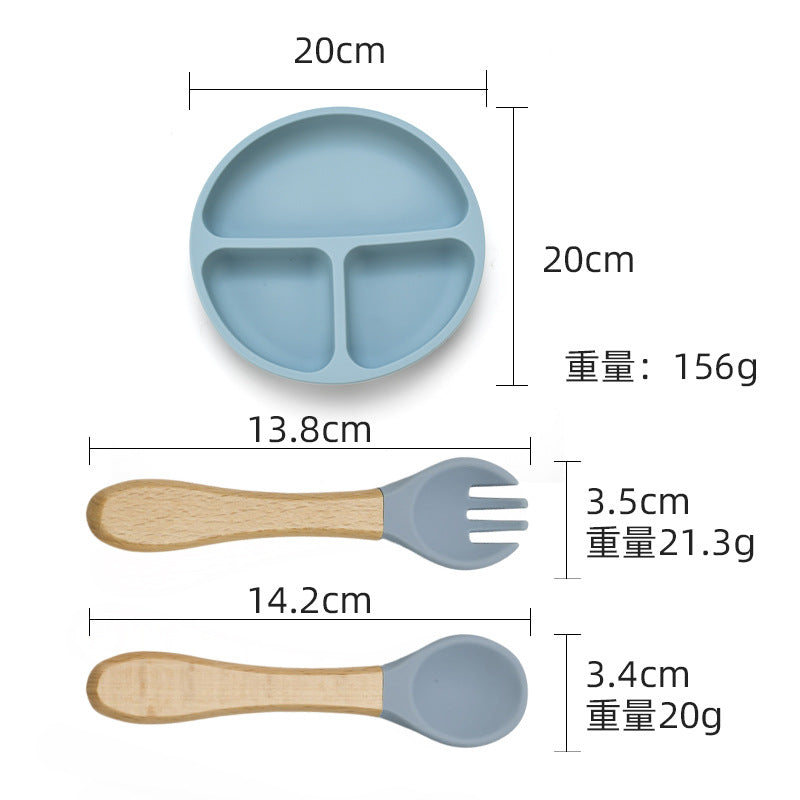 Food grade silicone infant plate fork spoon complementary food tableware preschool children eating silicone tableware set custom