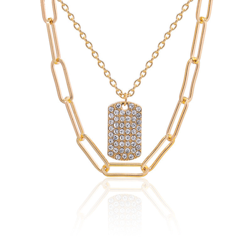Gold-plated crystal pendant necklace wholesale cross-border new fashion thick line diamond accessories street style retrosweater chain for women