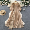 European and american style high-end women's autumn dress with ruffle trim, loose fit, and elegant flared skirt