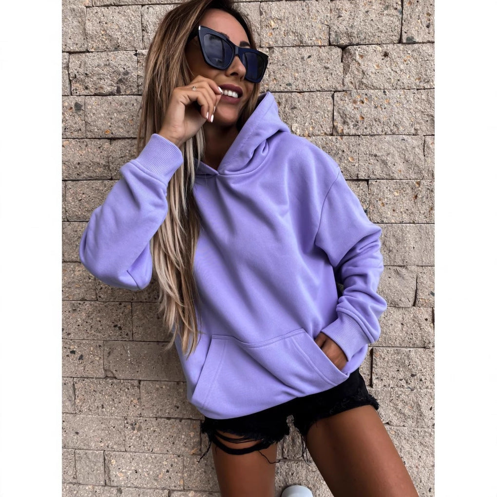 EBAY  explosion, autumn and winter long-sleeved solid color pullover hooded sweater top women's clothing