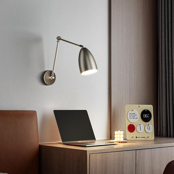 Foldable telescopic long arm long pole rocker arm study desk above bedroom bedside lamp adjustable angle reading wall lamp