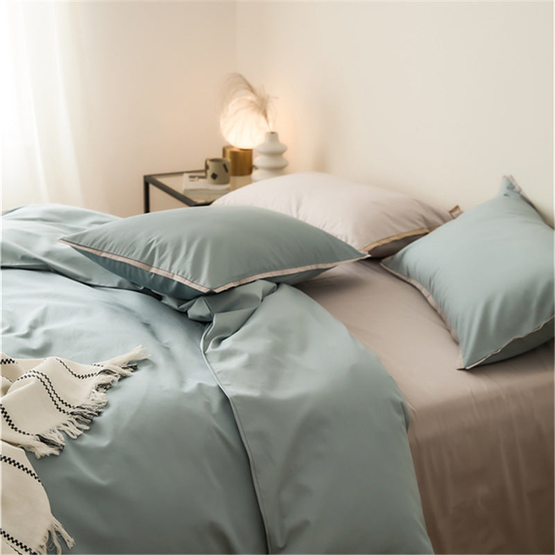 Solid color 100 beds four-piece set cotton pure cotton long-staple cotton four seasons simple light luxury quilt cover bed sheet hat wholesale