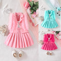 summer new girls' solid color feather beaded vest and pleated skirt set - sweet and playful three-piece outfit