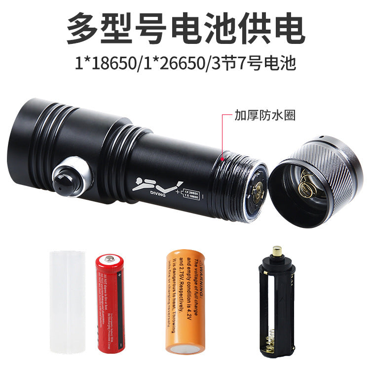 Cross-border new professional diving XHP50 yellow and white LED charging 26650 high-power aluminum alloy flashlight