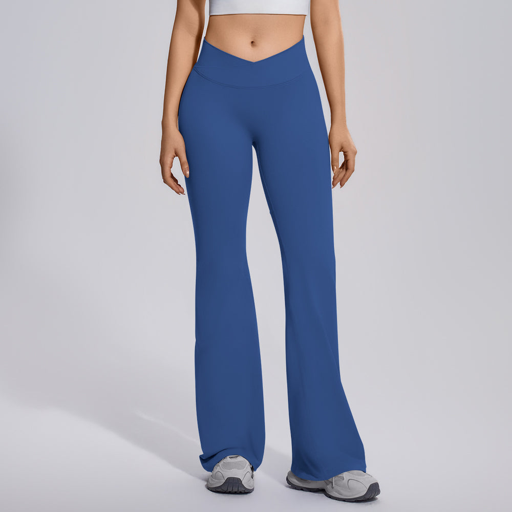 fully matte nylon cross high waist peach hip flared pants seamless quick-drying yoga fitness wide-leg pants for women