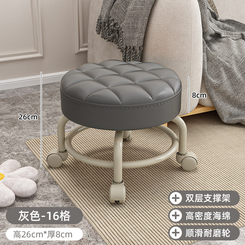 Swivel caster stool, portable shoe-changing stool for doorways, household living room and bedroom rolling stool, low stool with seamless edges, perfect for wiping floors and taking care of kids