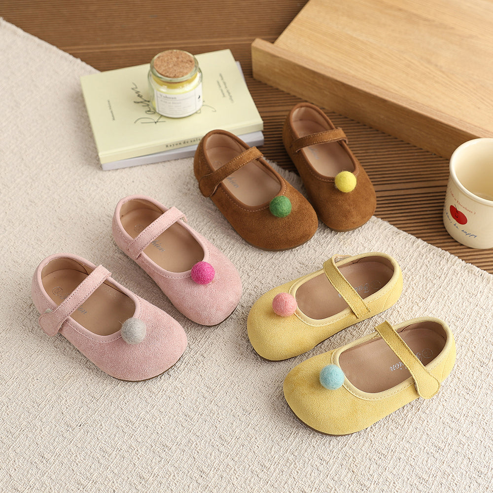 Vancahao girls' velvet flats - new spring/autumn  collection - kids' cherry velvet princess shoes with soft sole and dotted sole