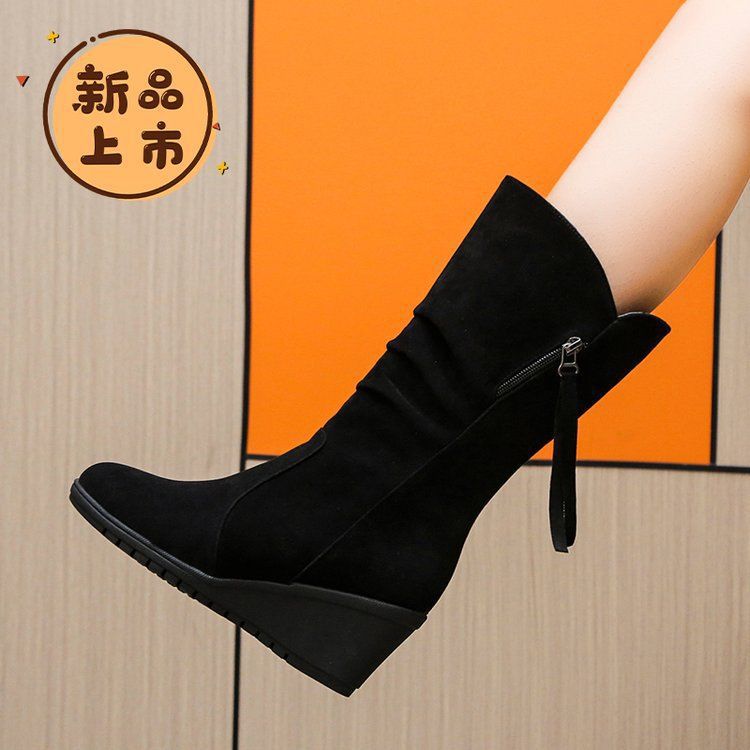 fall and winternew arrivalknee socks suede flatshidden heel boots round toe sleeve fleece-linedheattech women's boots cross-border