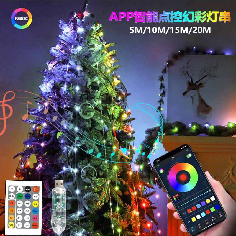 USB Symphony Leather Line Light Voice-activated String Light Bluetooth APP Intelligent Point Control RGB Atmosphere Christmas Tree Christmas Light
