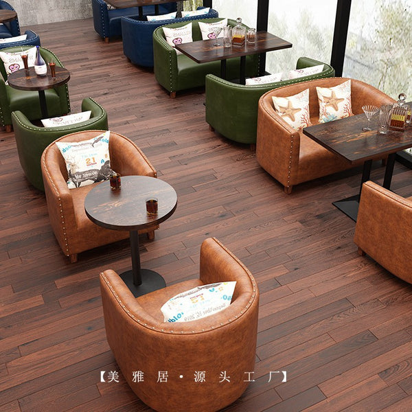 Retro nostalgic cafe sofa table and chair combination personalized creative barbecue shop bar leisure double card seat light luxury