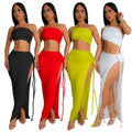 C7342 cross-border   fashion women's summer casual wrap chest side slit sexy long skirt