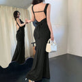 summer high-waisted bodycon midi dress - solid color knit, open back, sleeveless, v-neck, sexy & spicy style