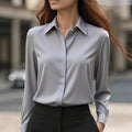 independent station   hot style autumnpure colorlong sleeveseasiest for matchshirt lapelsatinshirt