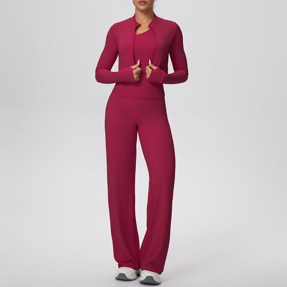Cloud-feel outdoor casual yoga outfit - three-piece set: one-shoulder open back, high-waisted, butt-lifting, quick-dry running & fitness set
