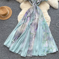 One shoulder rufflespatchwork waist dress women's summer seaside vacation style scheming off-shoulder suspender long skirt
