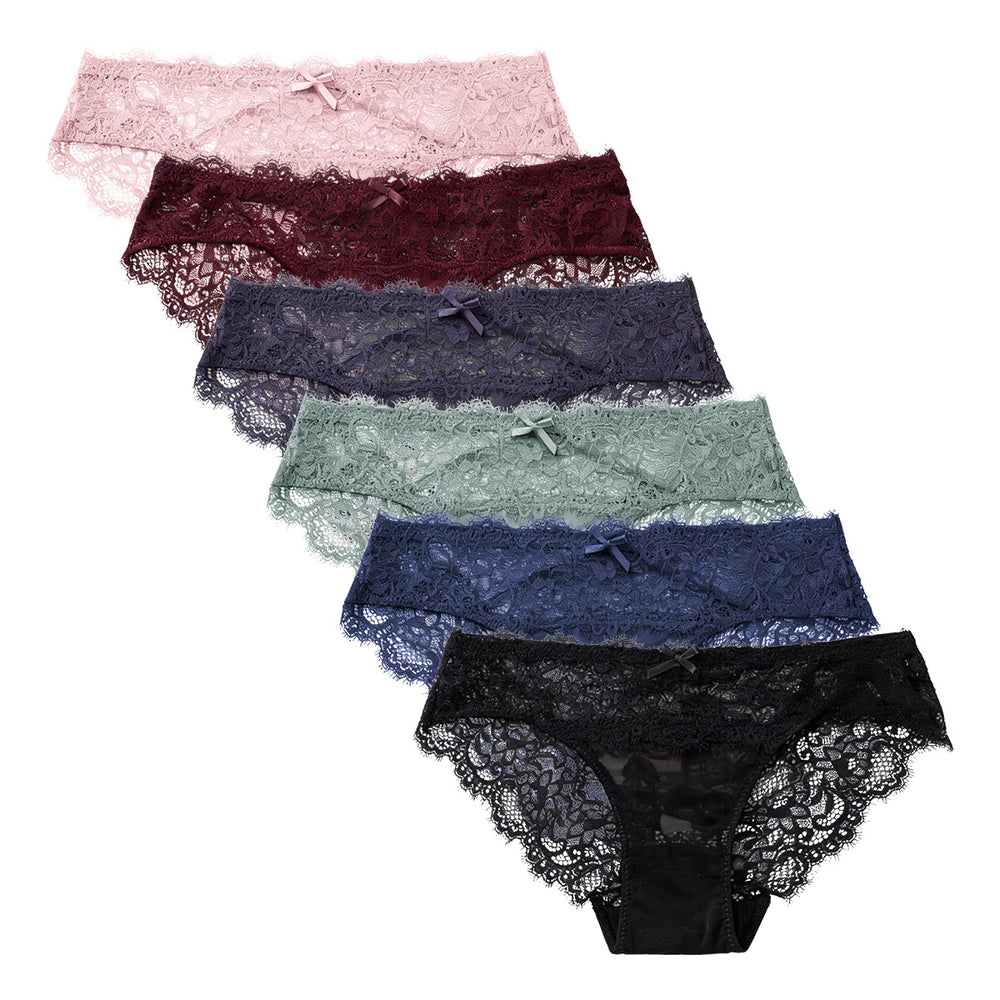lingerie factory: low-rise, sexy women's panties featuring bow accents, lace detailing, and a breathable, criss-cross design. women's briefs