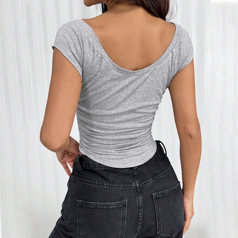 cross-border women's fashion hot seller: minimalist design t-shirt - versatile, elegant, slim-fit cropped top for summer