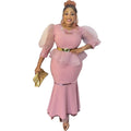 supply of african women's clothing, lotus leaf organza puff sleeve tops and skirt embroidered sequinsuit special price