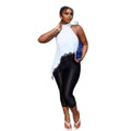 European and american cross-border women's fashion:  summer new arrivals - sexy and chic halter lace trim asymmetrical sleeveless top