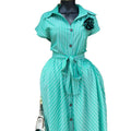 European and american cross-border women's fashion:  spring new arrival - stylish striped midi dress with turn-down collar, tie detail, and button-down front
