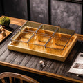 Amber ripple 6-compartment fruit platter with wooden tray - heavy-duty plastic