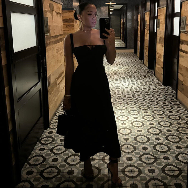 European and american style ins cross-border mid-length corset dress with flowy slit and tie detail - women's casual outing dress