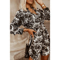 Aliexpress european and american style autumn/winter new arrival: cinched waist tie-up long sleeve printed shirt dress