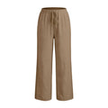 new european and american style women's fashion solid color lace trim elastic waistband pocket casual trousers