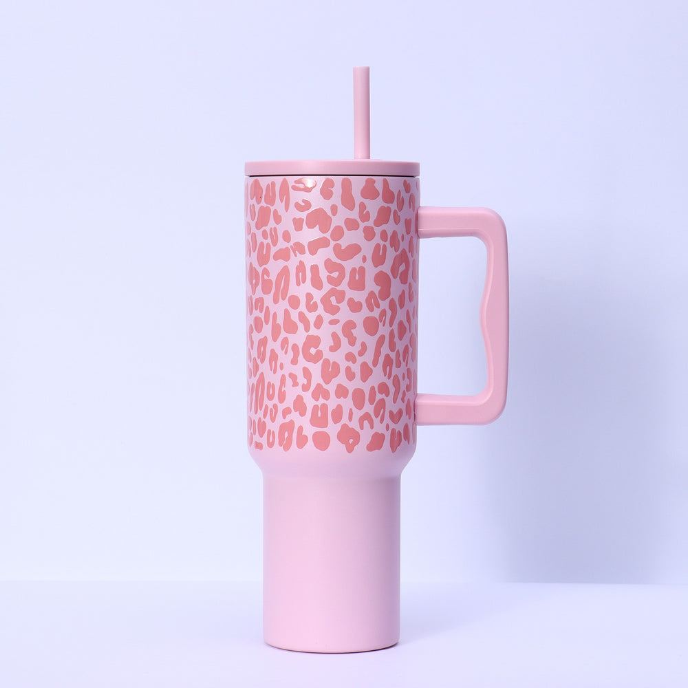 Amazon leopard print handle car cup 304 stainless steel vacuum insulated tumbler - large capacity portable cooler/insulated mug