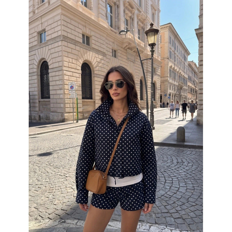 fashion:  autumn new collection - chic polka dot print, relaxed fit, zip-up jacket for women (us/eu)