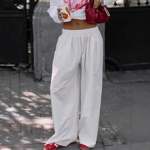 2025 autumn European and American commuter white wide-leg pants women's simple pure cotton loose high-waisted mopping casual trousers women's clothing
