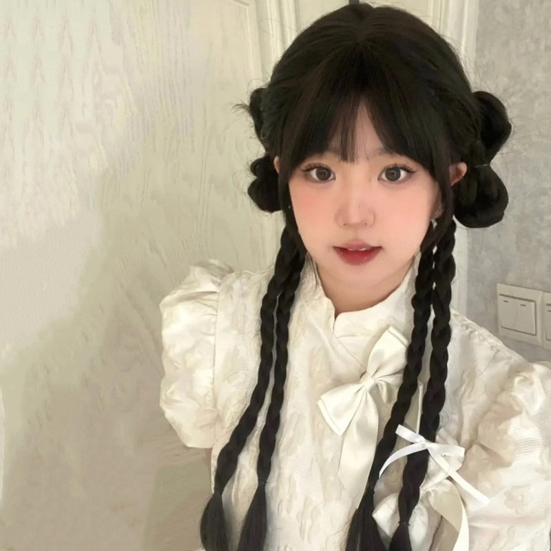 Cross-border hot-selling boxing wig double ponytail dreadlocks wig braid Spice girl sweet cool personality high temperature silk handmade braid