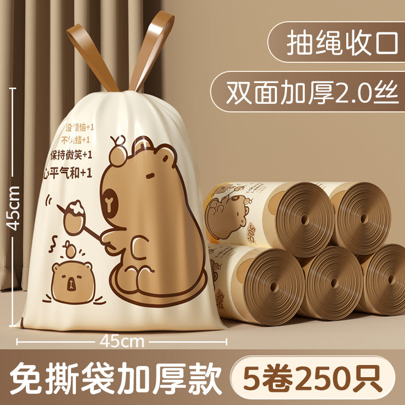 Tear-free drawstring garbage bag satchel style thickened large for home kitchen bathroom non-dirty hand drawstring plastic bag