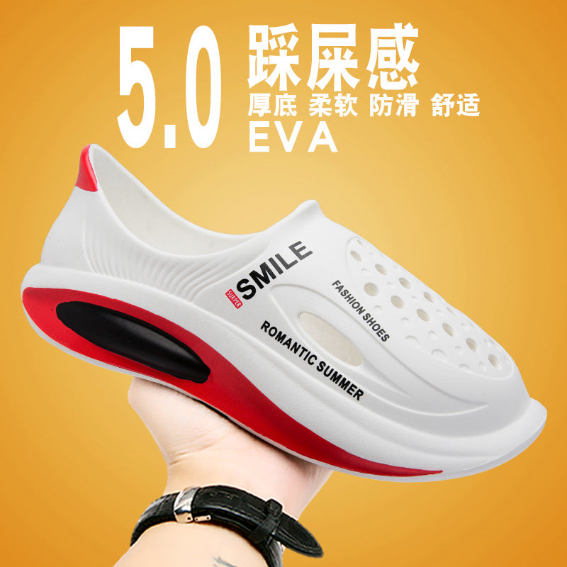 Cross-border new men's hole shoes summer wear stepping on shit feeling beach thick-soled lazy bag head coconut slippers wholesale