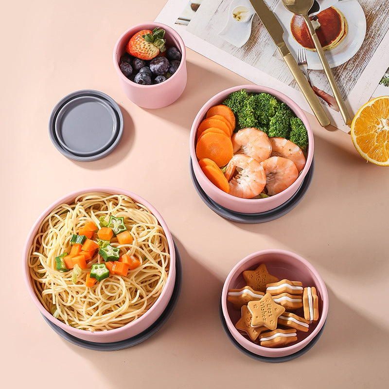 Food-grade silicone lunch box, microwaveable, airtight, refrigerator-safe, fresh-keeping bowl, food container, fruit box, round bento box