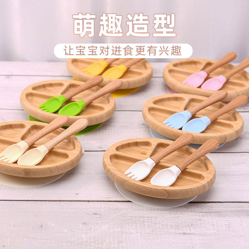 Customized logo wooden bamboo children's plate, non-slip silicone plate, round square bamboo fiber children's plate
