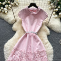 Elegant lace patchwork high-waisted a-line dress - slimming, figure-flattering, and perfect for summer events