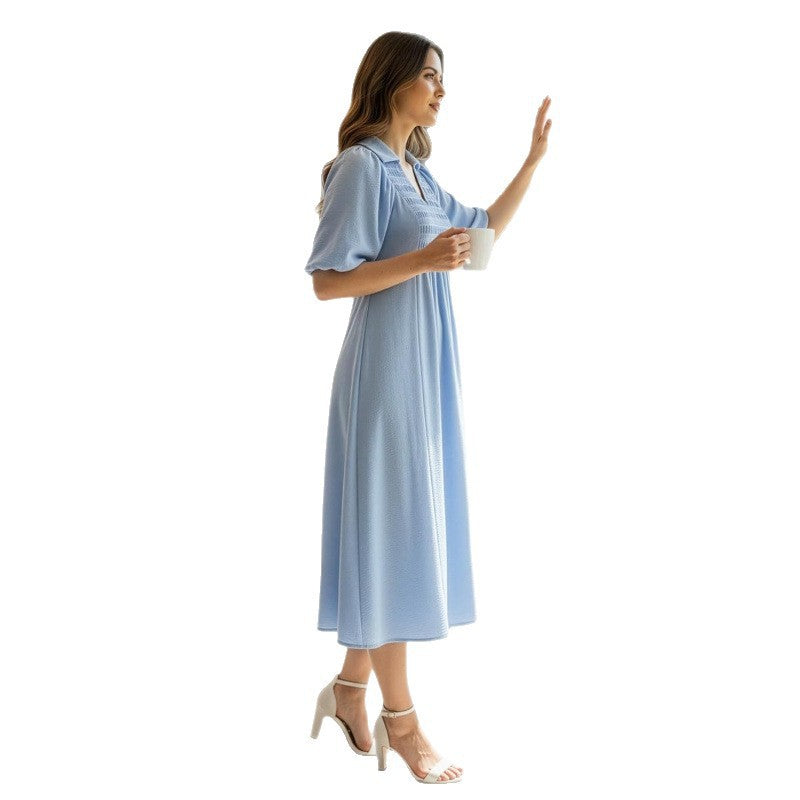 Amazon fashioncasualv neckpuff sleevedresssummernew arrivala line waist slimming look skirt