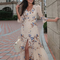 women's summer new arrivals:  cross-border fashion - european & american style, vintage print, bubble sleeve, slit dress