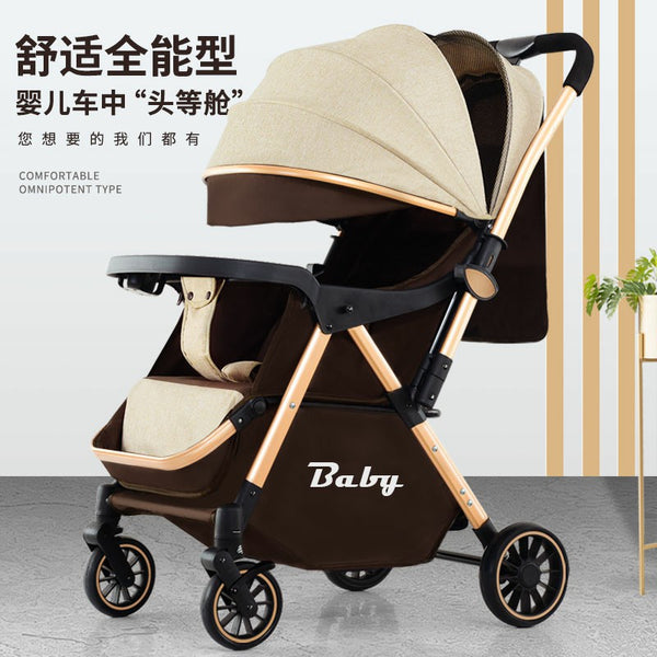 Baby stroller can sit and lie down, lightweight folding baby umbrella cart, four-wheel shock-absorbing children's two-way stroller