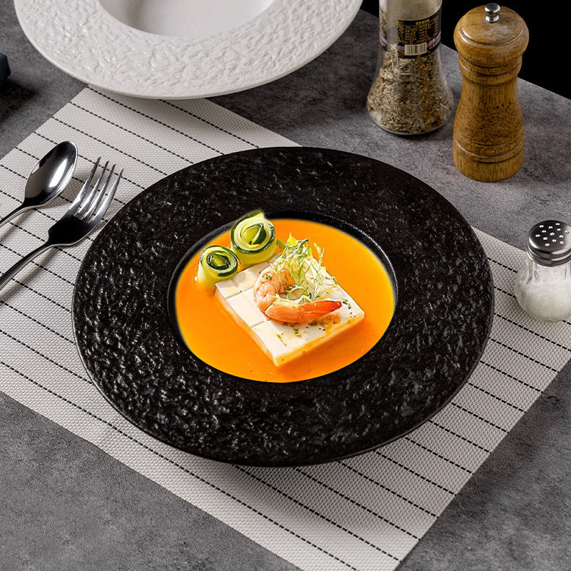 Hotel stylish rock pattern ceramic straw hat pasta plate restaurant for home high-looking ceramic soup plate classy sense of presentation