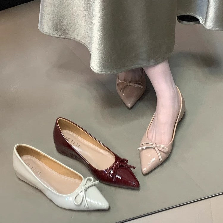 Bow-tie mary jane flats - pointed toe work shoes - women's 2025 new fashion shallow mouth versatile pumps