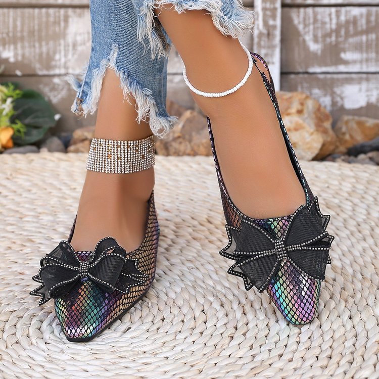 summer new arrival: open-toe pointed-toe flat sandals with bow and rhinestone detail – women's fairycore style