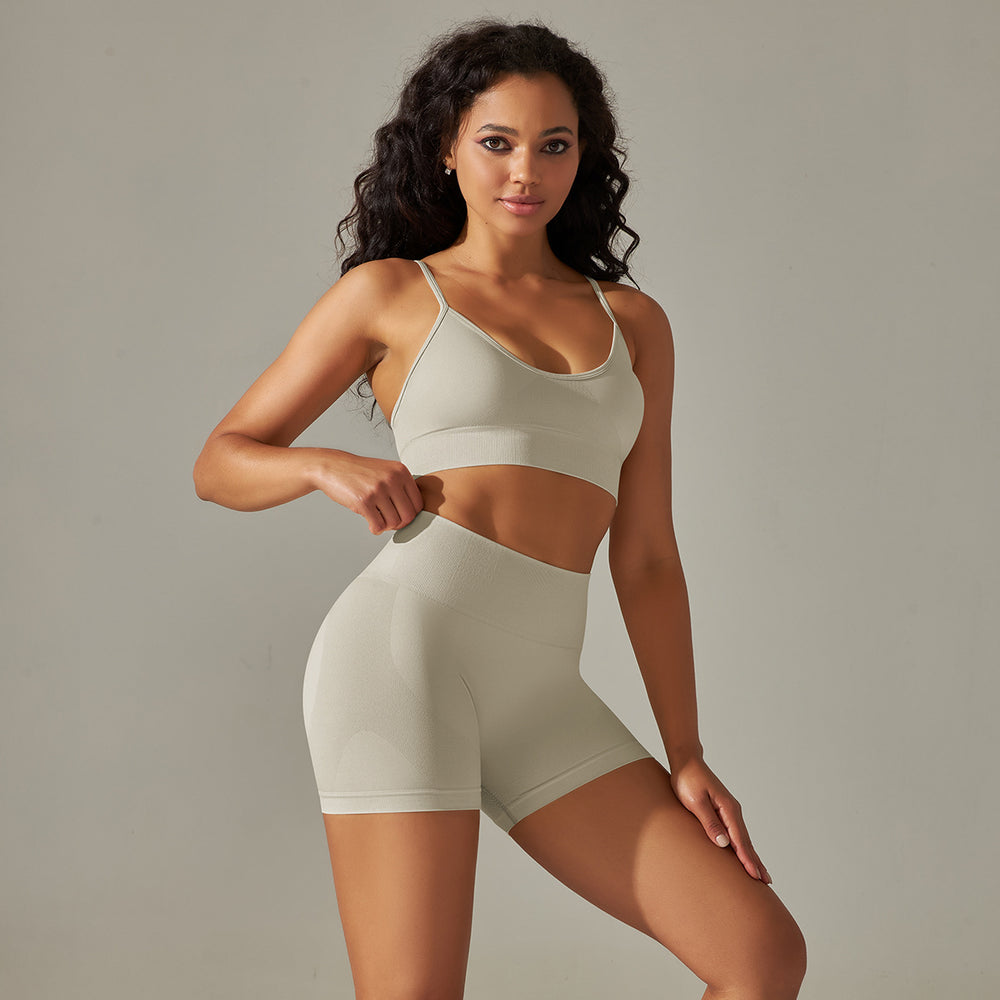 Sexy backless cami bra set - seamless high-waisted butt-lifting tight shorts - quick-dry activewear yoga outfit